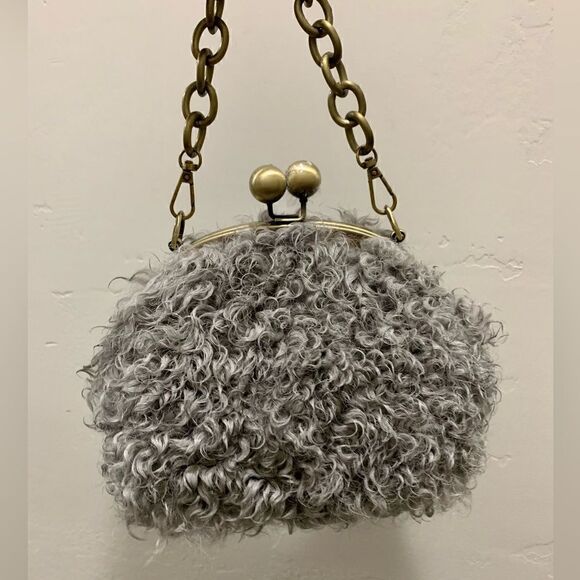 Handmade Genuine Curly Shearling Kisslock Wristlet/Shoulder Bag/Crossbody - Picture 5 of 16